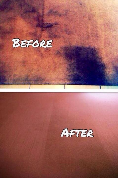 Before and after picture of some heavily soiled entranceway carpet that's been professionally cleaned by Go Clean